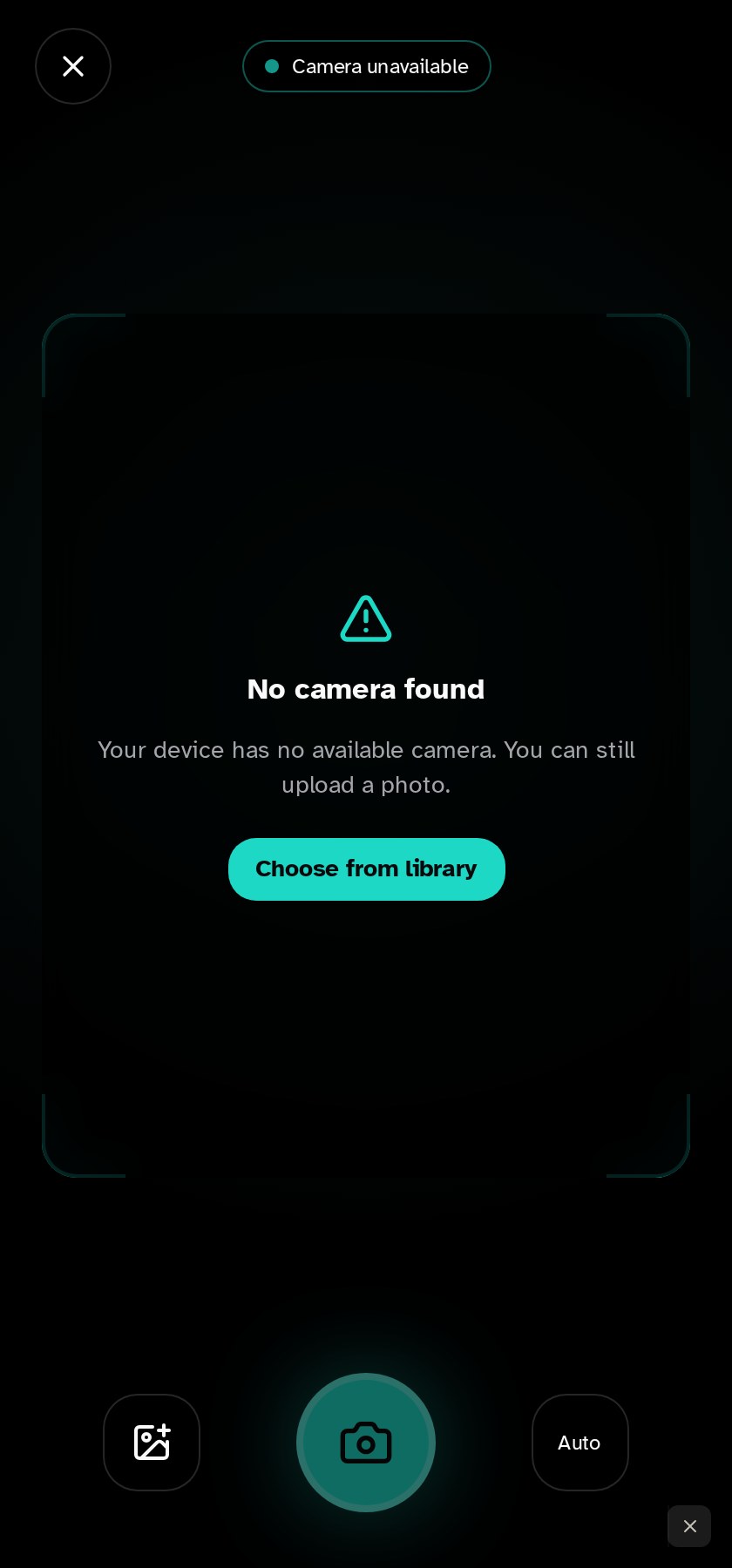 Live camera view with 'Detecting text' pill, corner brackets, a Center text prompt, a confidence meter and a large shutter button.