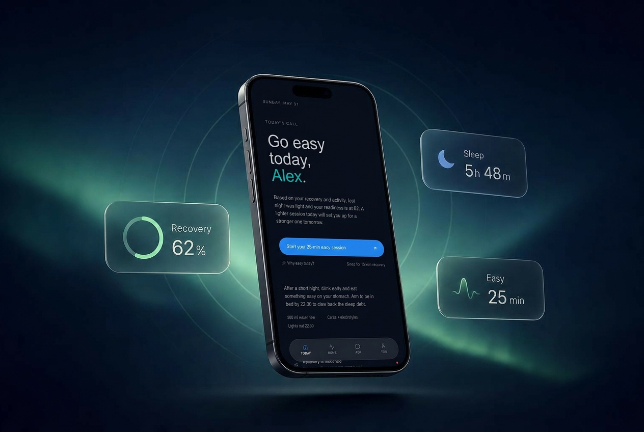 Auto Aware Fit - Today's call screen recommending an easy session based on poor sleep and moderate recovery.