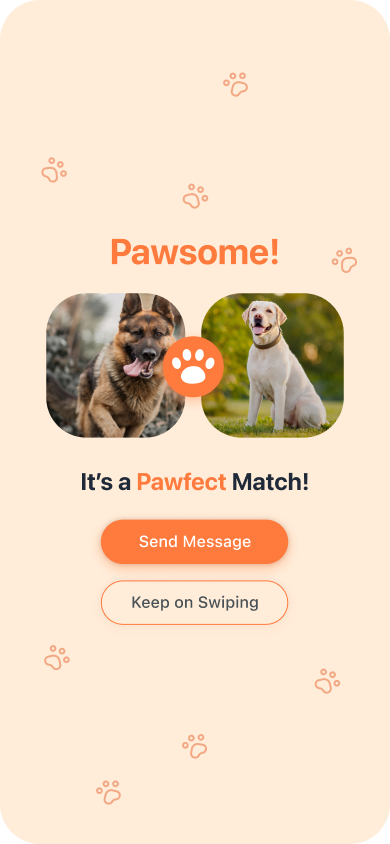 TailMate match screen with safety prompt.